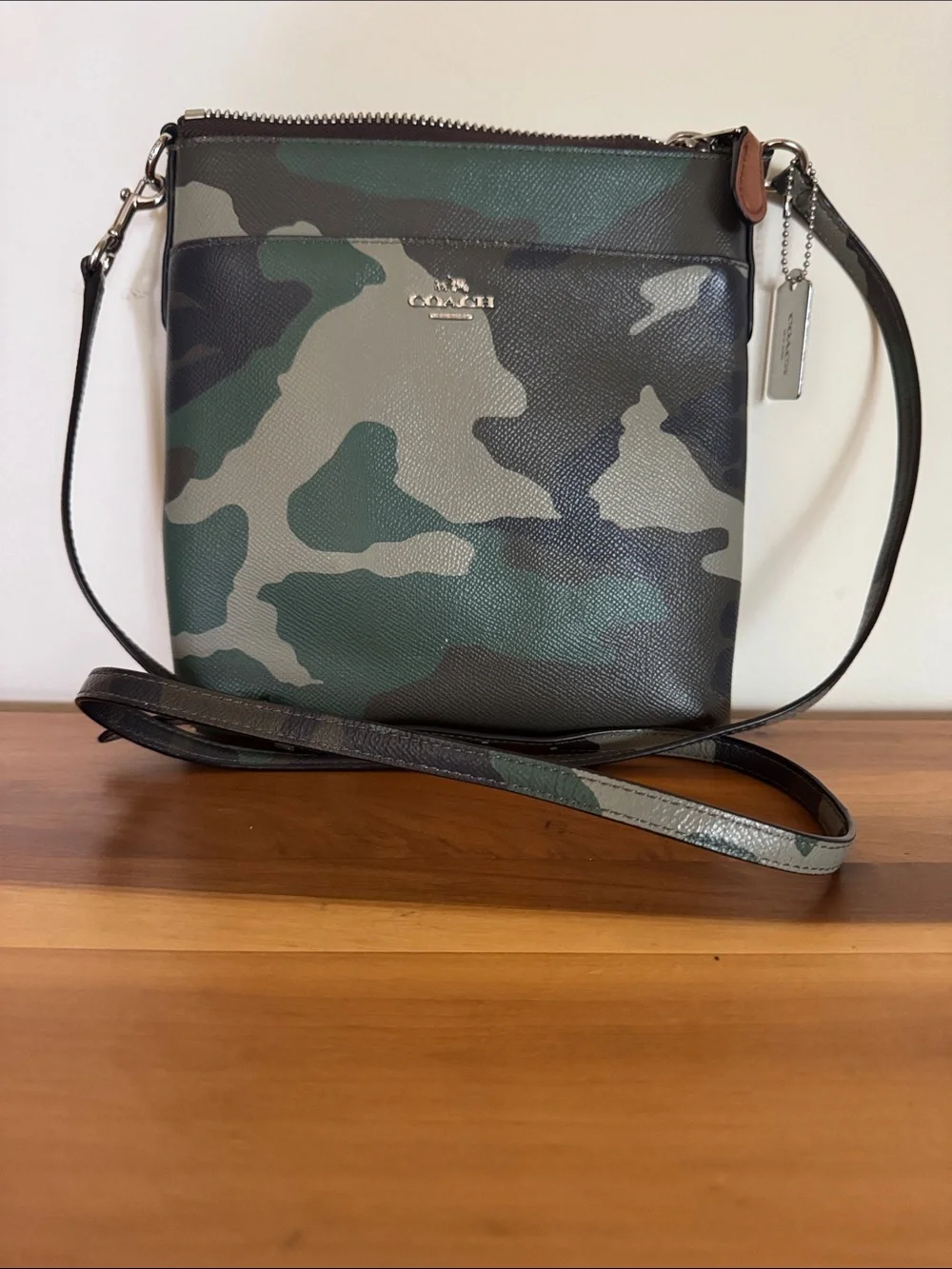 COACH Green Camouflage Print Crossbody Bag With Large Slip-On Pocket